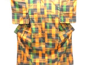 格子織出し手織り紬着物アンサンブル